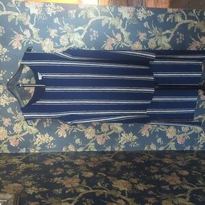 Cato High Low Tunic Top Navy and White Sleeveless Lined Size M